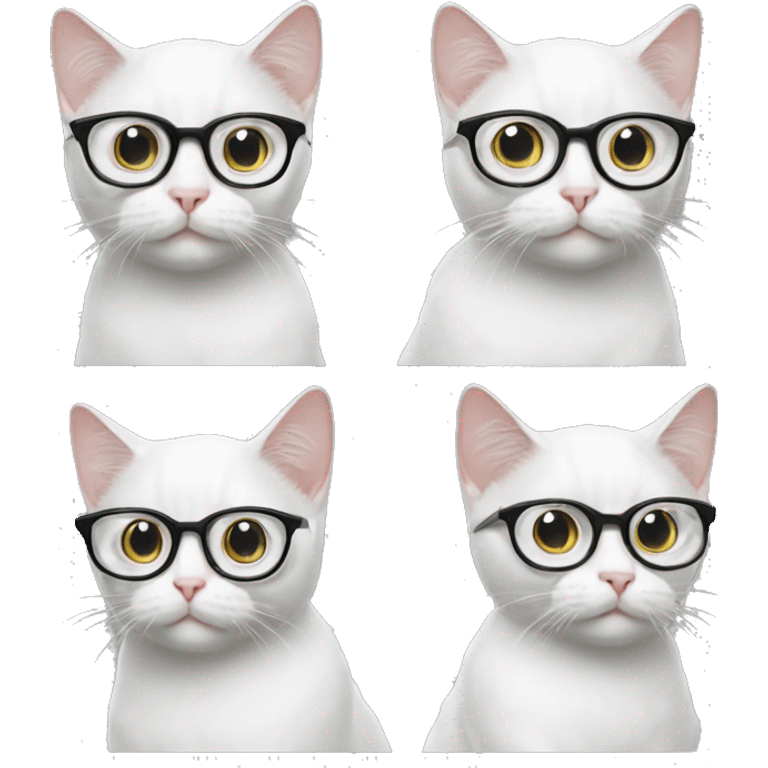 A white cat with glasses with black cover, who looks nerdy and raises its point finger emoji