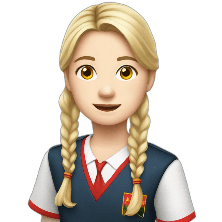 sophie, german sixth grade pupil in red school uniform with long blond hair in vietnam emoji