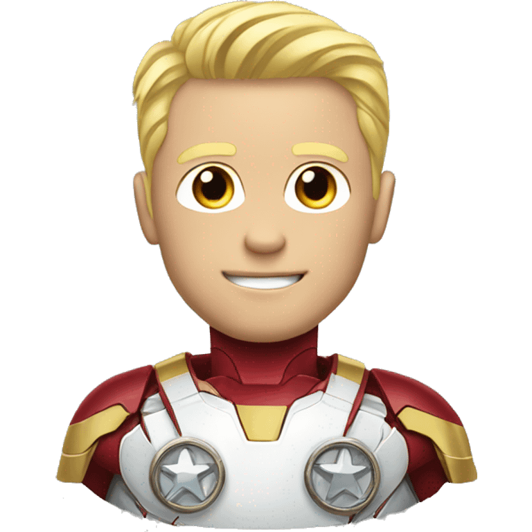 Blond white man with iron man medal emoji