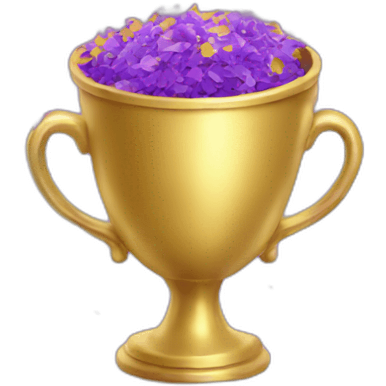 golden cup surrounded by purple confetti emoji