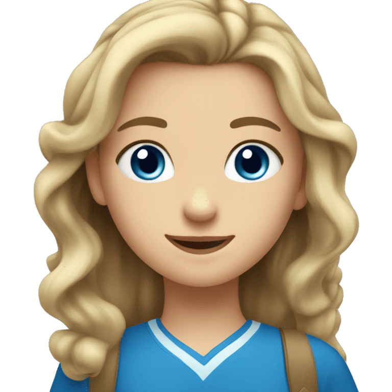 Girl with dark blonde hair and blue eyes happy at school emoji