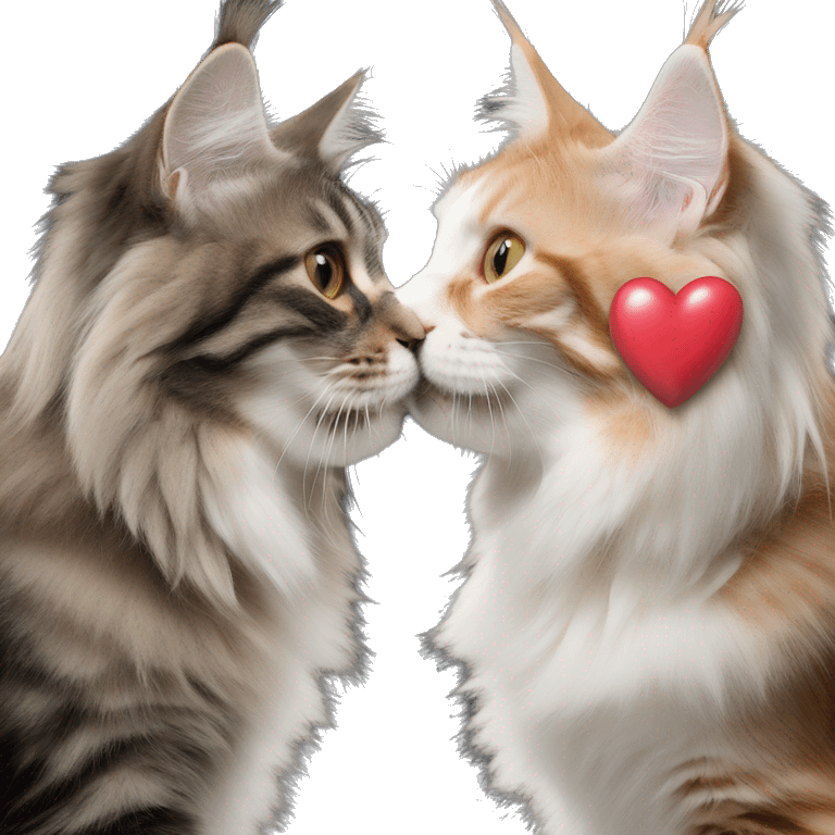 Two Maine coons of different colours kissing with one love heart in front   emoji