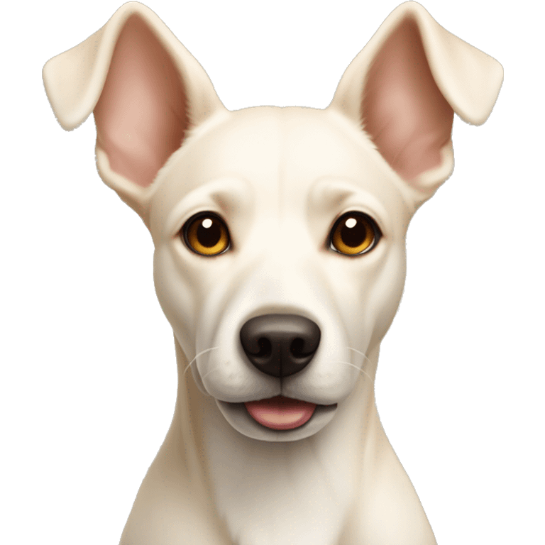 cream white colored dog, pointy ears, brown eyes, light brown nose emoji