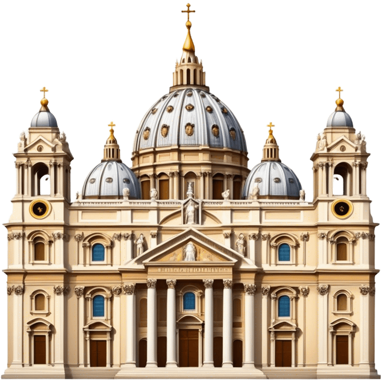 Cinematic Realistic St. Peter's Basilica Landmark Emoji, depicted with majestic, ornate architecture rendered with lifelike detail and regal lighting. emoji