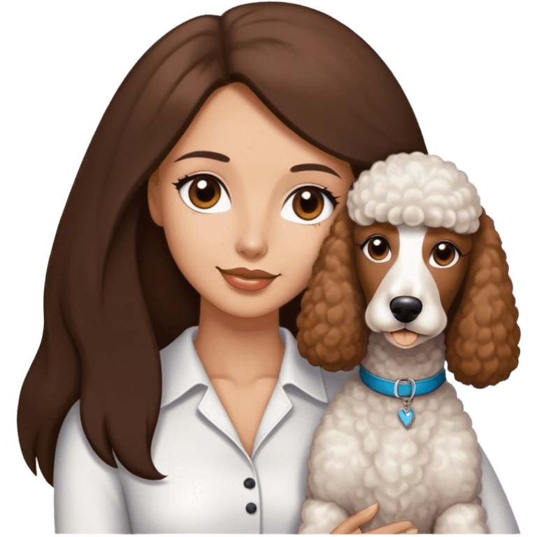 Long straight brown hair brown eyes beautiful women The white standard poodle you're holding emoji