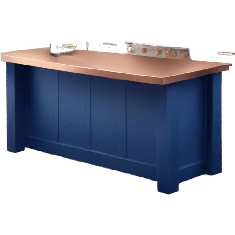 Realistic front facing cobalt and rose gold kitchen counter island bar. emoji