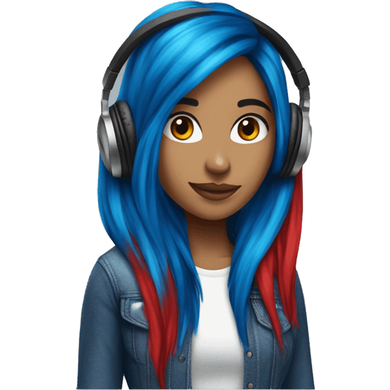 Latina with headphones blue and red split dye hair emoji