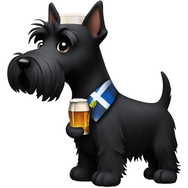 ￼ black Scottish terrier holding a beer emoji