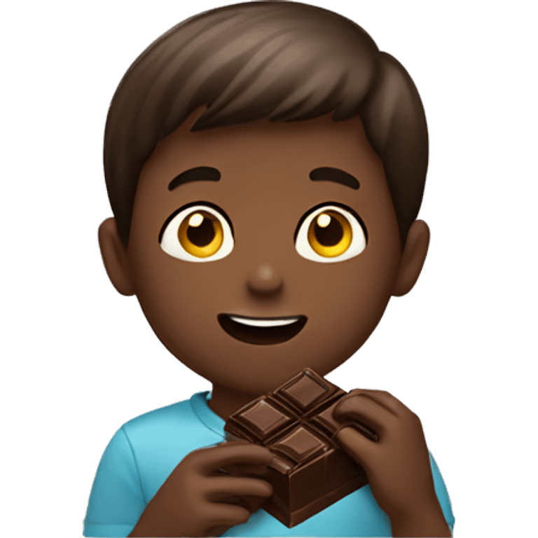 Boy eating chocolate emoji