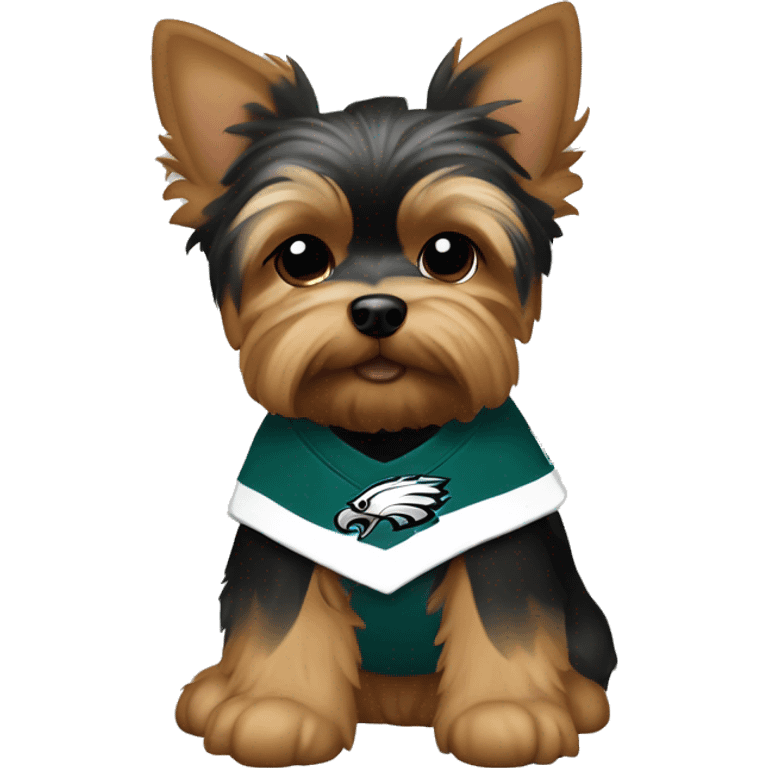 brown and white mostly white puppy yorkie with eagles jersey emoji