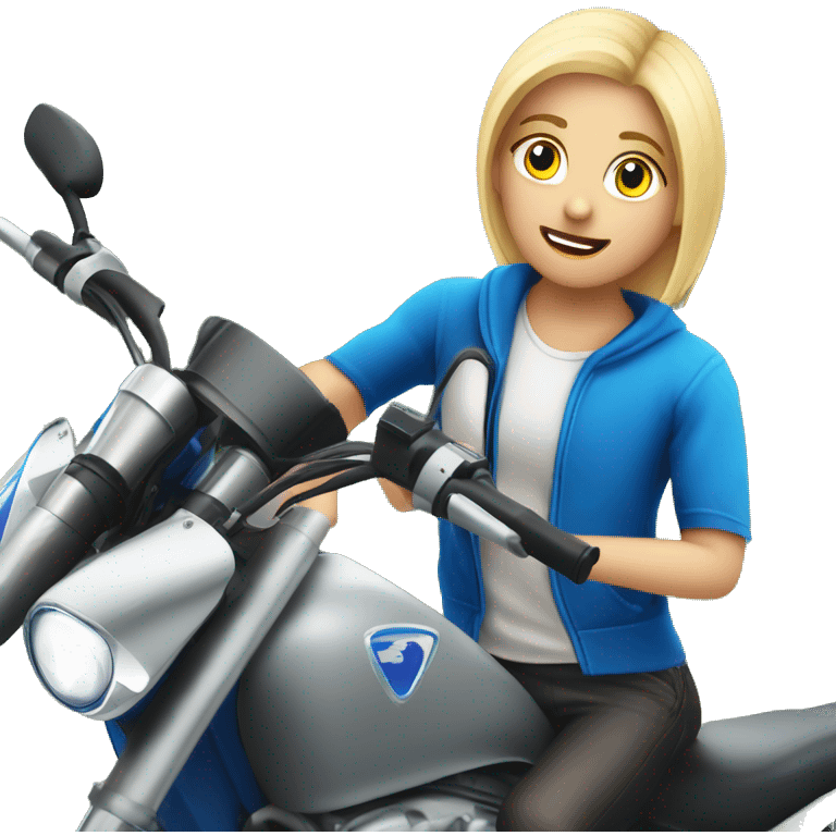 Adolescente rubia con ojo azules en moto deportiva  emoji