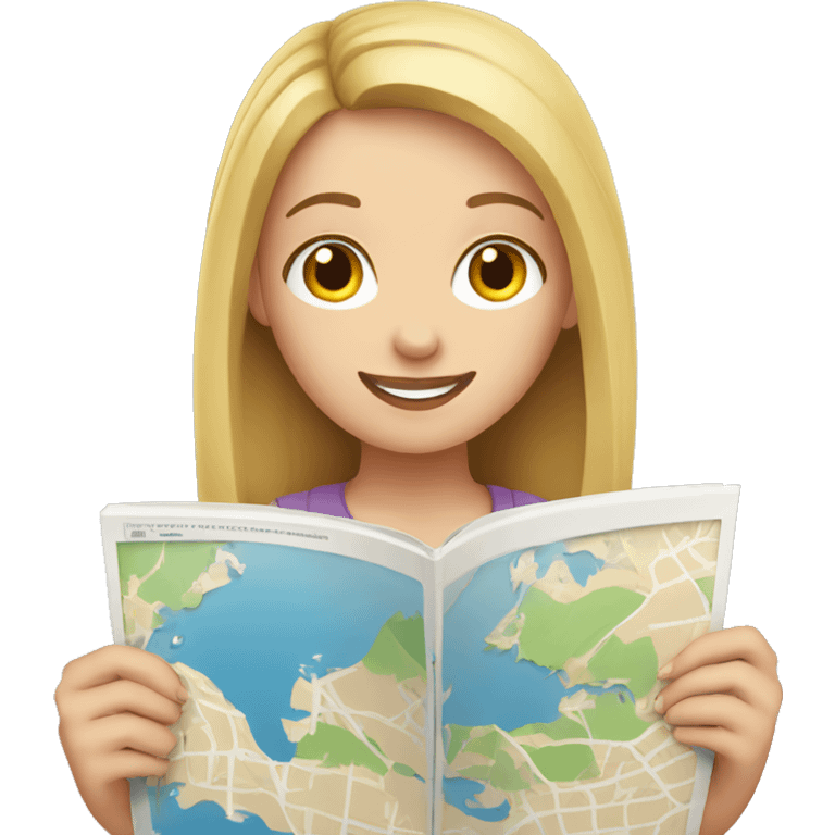 white girl hold the map and show where to go emoji