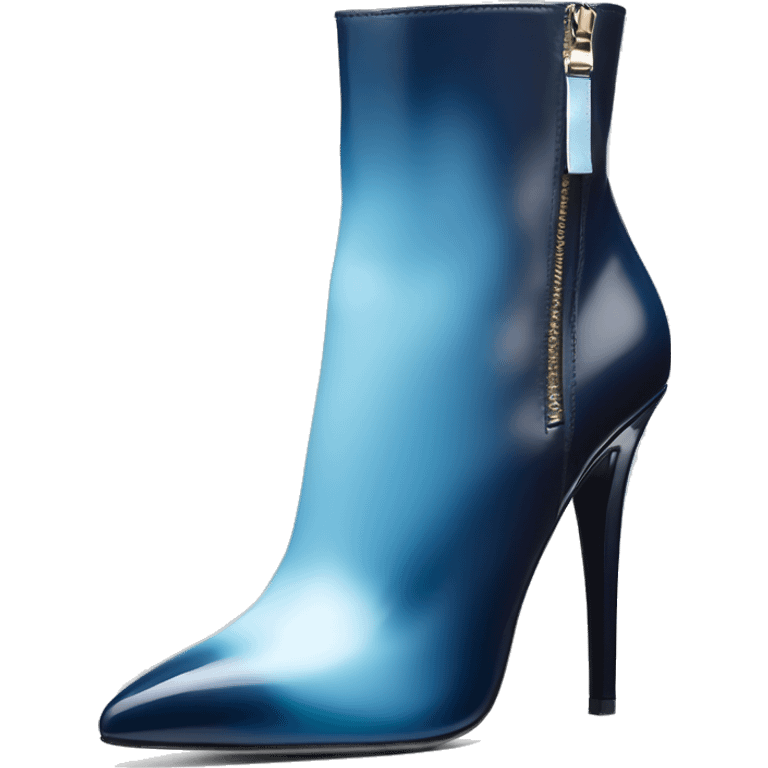 Realistic isolated top view of a pair of dark navy blue,sky blue and pastel blue ombre Michael Kors zippered stiletto ankle bootie boots.  emoji