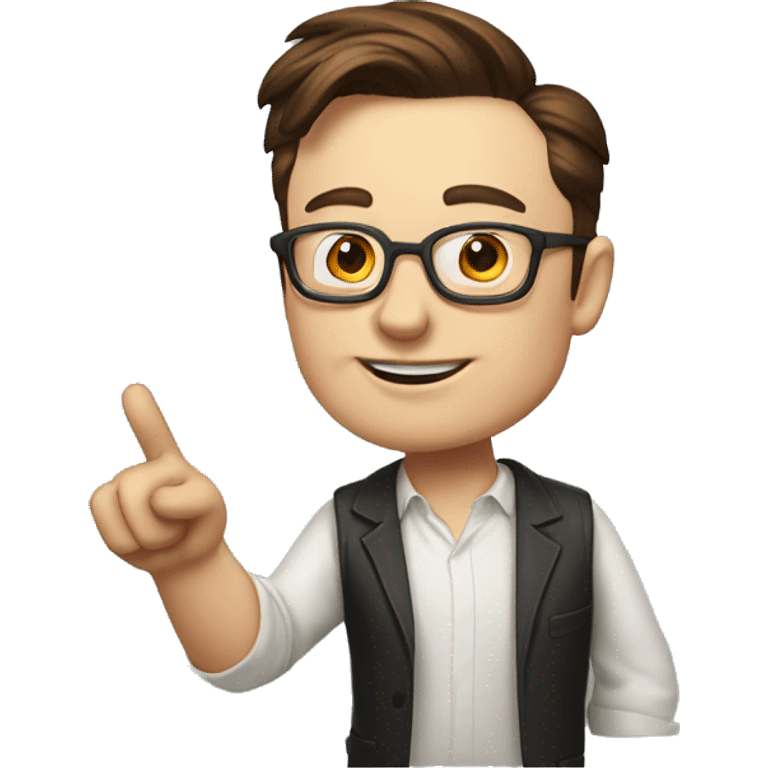 Elon musk with a nerdy face and finger pointed up emoji