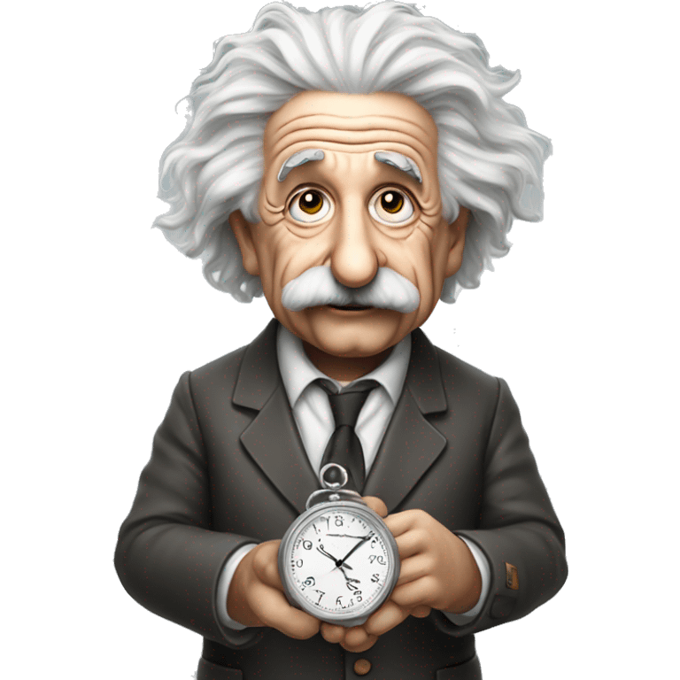 Albert Einstein holds a watch in his hands emoji