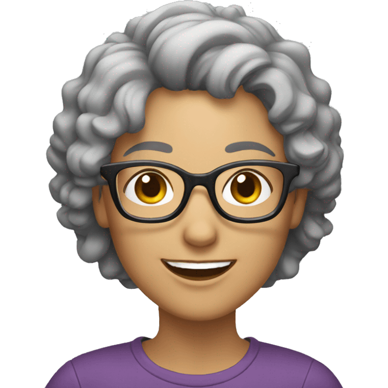 smiling woman with short curly grey hair and glasses emoji