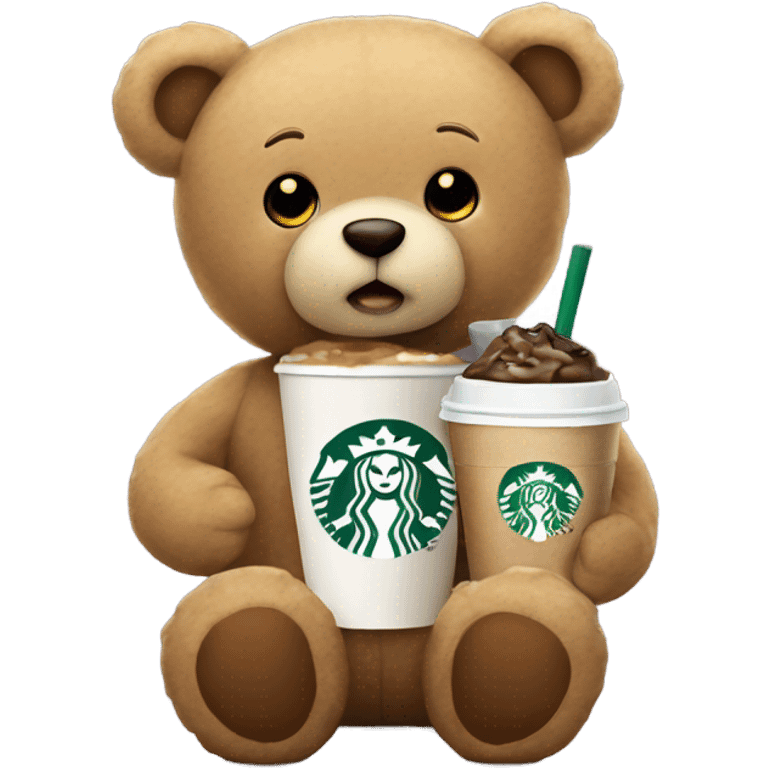 Beige teddy bear drinking Starbucks  emoji