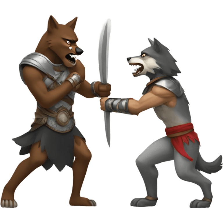 Wolf vs human warrior fight emoji