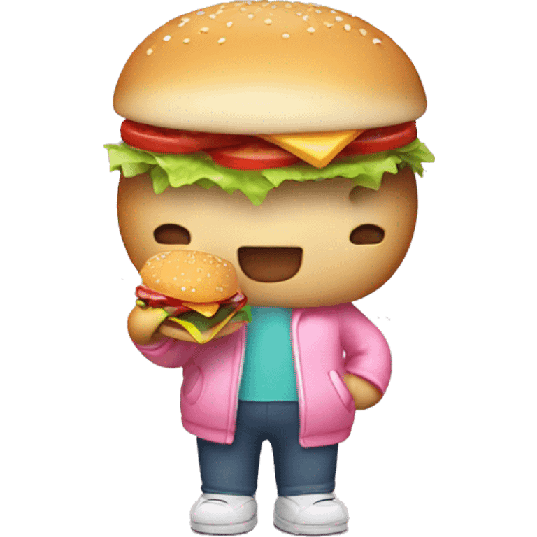 hello kitty holding a hamburger emoji