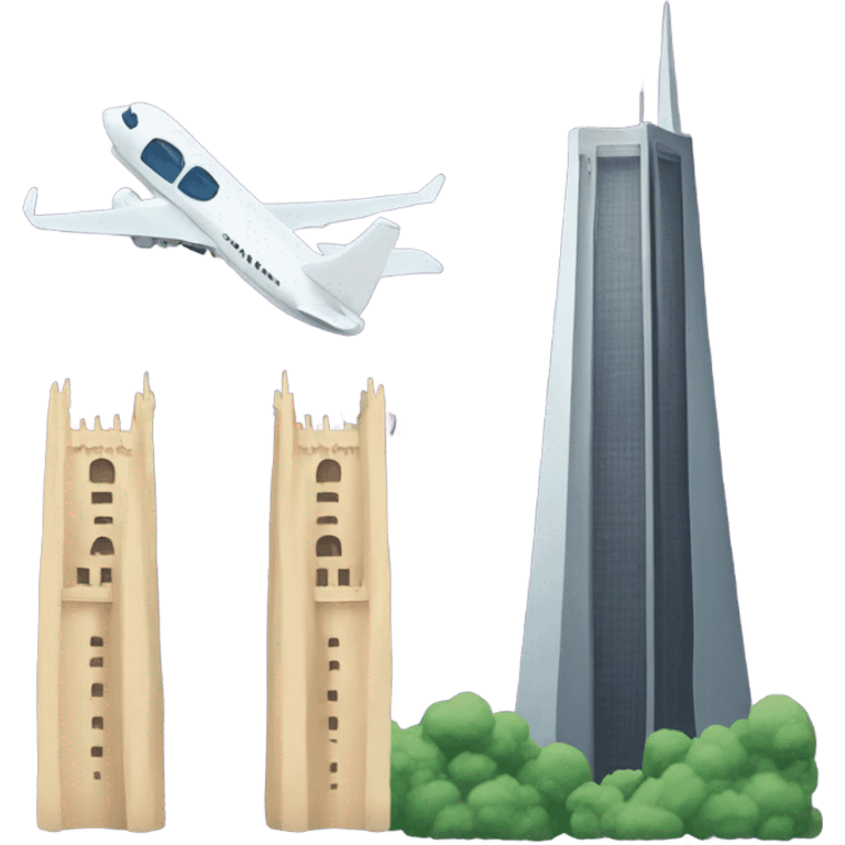 Two towers and a plane emoji