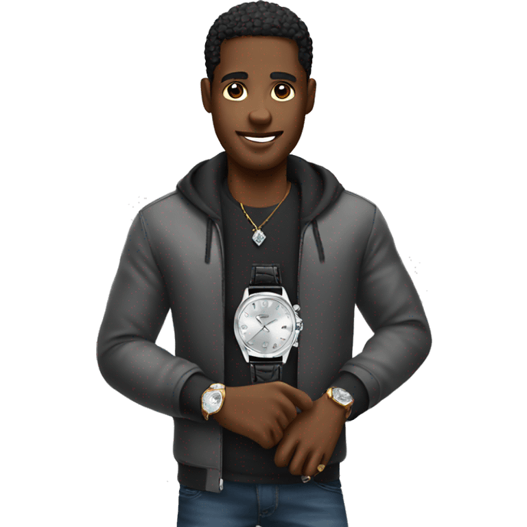 black man wearing a shiny diamond watch emoji