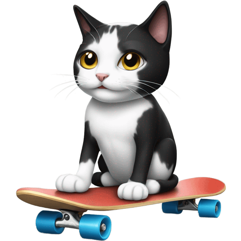 black and white cat on a skateboard  emoji