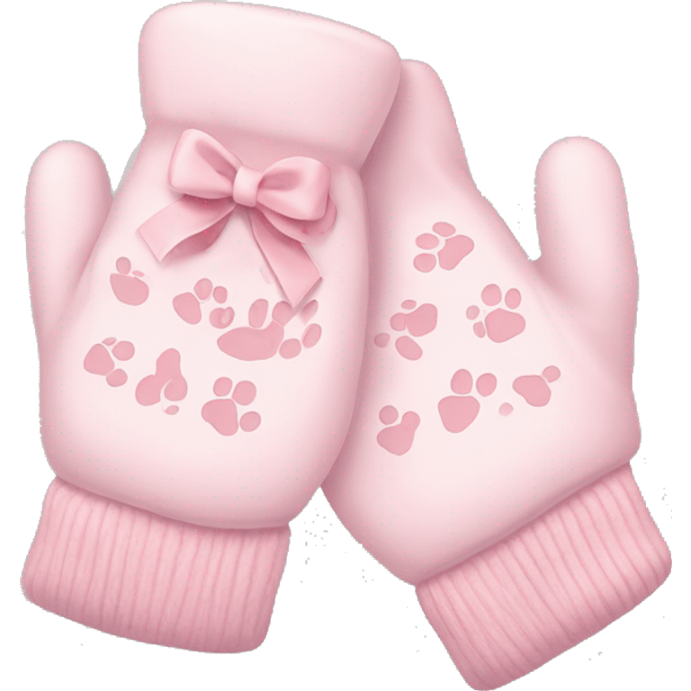 pale pink mittens with paw print and pale pink bow emoji