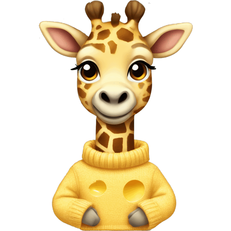 A baby giraffe in a sweater with cheese  emoji