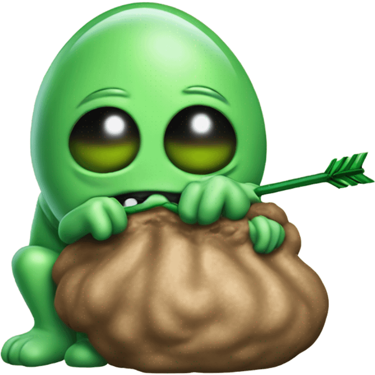 Pooping alien, with an arrow on the poop, with the saying “it’s you” emoji