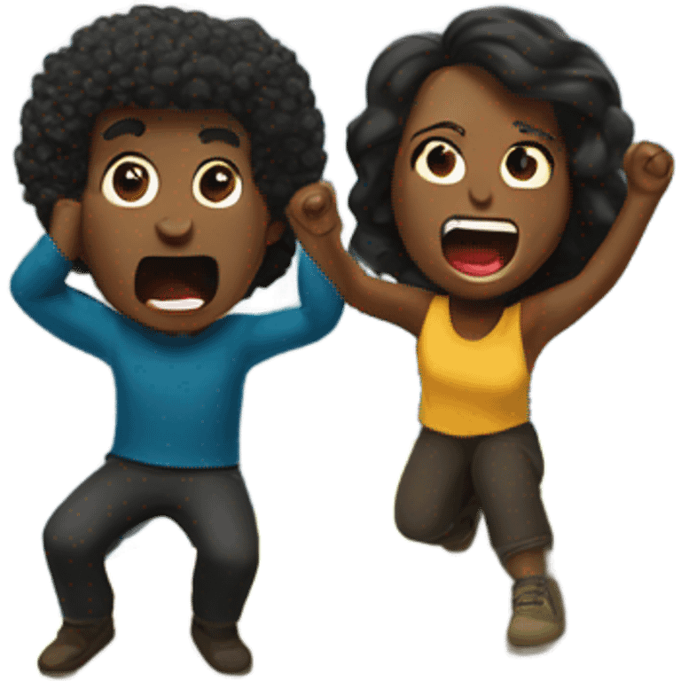 White man and black woman yelling from a mountain top emoji