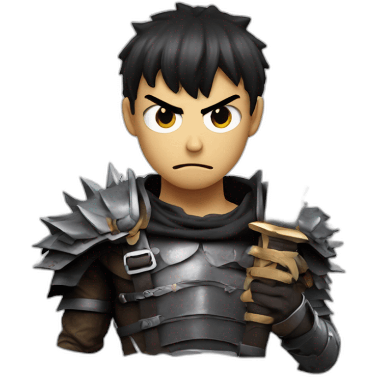 angry berserk guts carrying a huge sword on his shoulder framed on his bust emoji