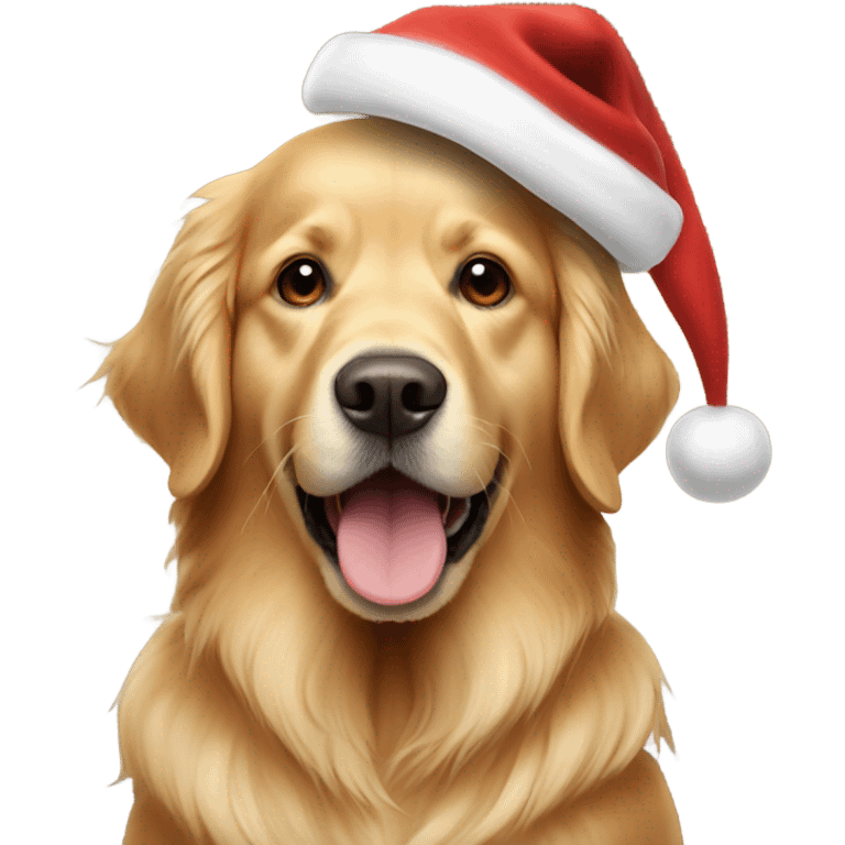 Golden retriever wearing Santa hat emoji