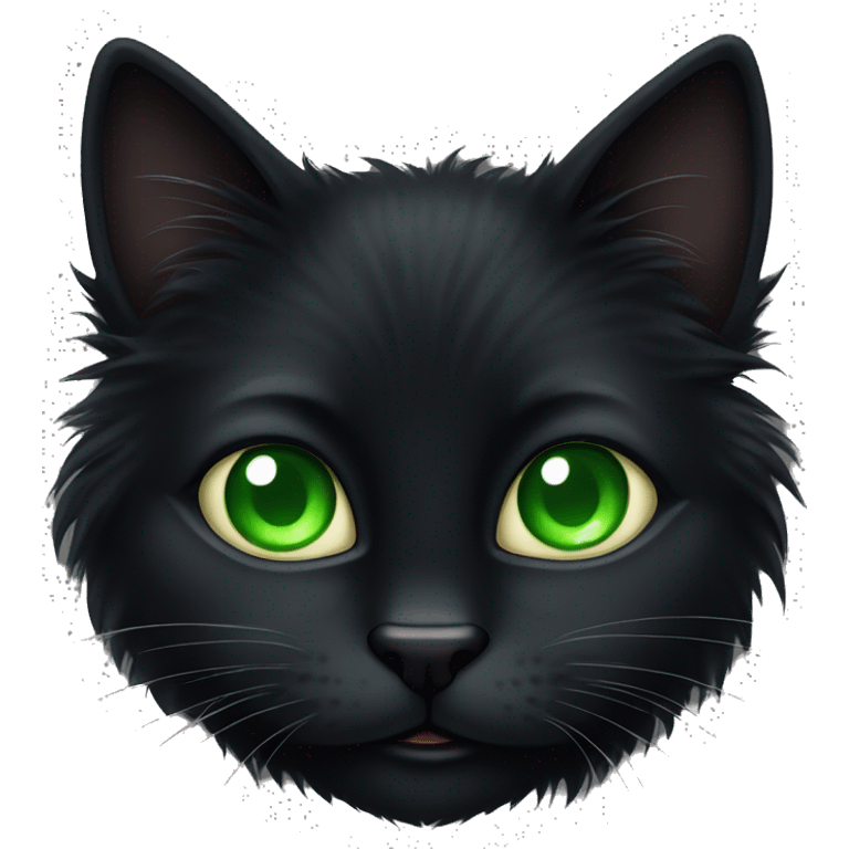 Furry fluffy black cat with green eyes emoji