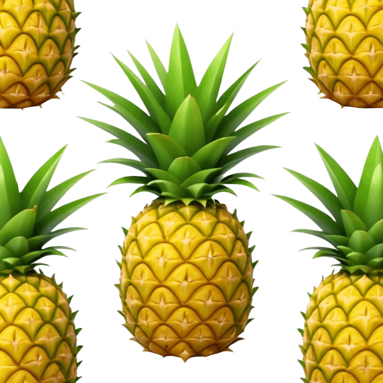 Cinematic Realistic Pineapple Emoji, Tropical and vibrant, with a golden-yellow textured skin and a crown of spiky green leaves on top. The body of the fruit is sharply geometric, its surface rich with natural patterns. Soft glowing outline, capturing the essence of exotic sweetness and tropical flair in a fresh pineapple! emoji