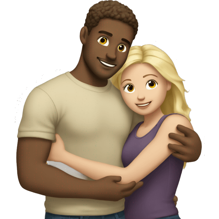 Light skin blonde man hugging a light skin brunette woman  emoji