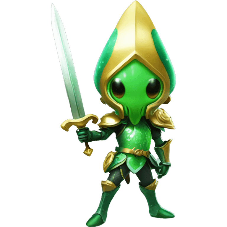 green splatoon squid warrior with knights sword and shield emoji