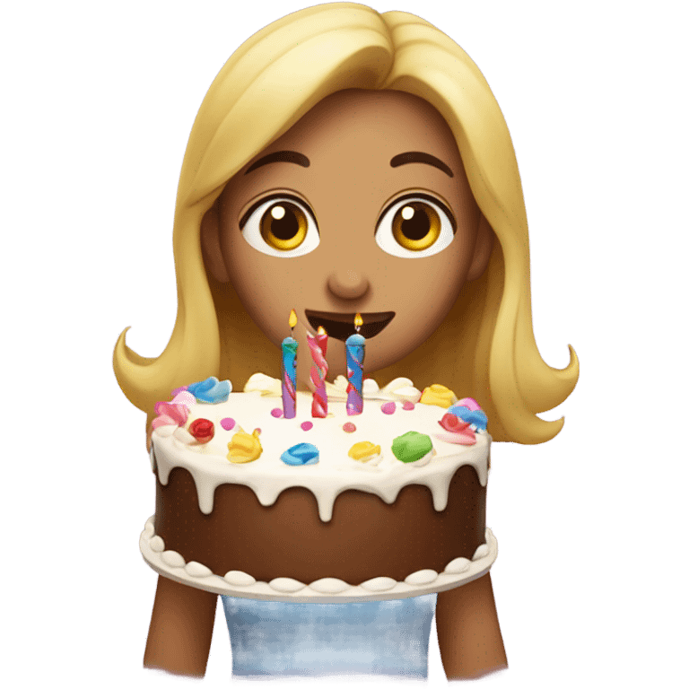 Girl blowing happy birthday cake emoji