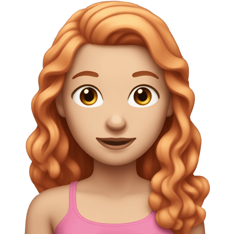 White girl with long, wavy, ginger hair, long eyelashes, and a pink tube top emoji