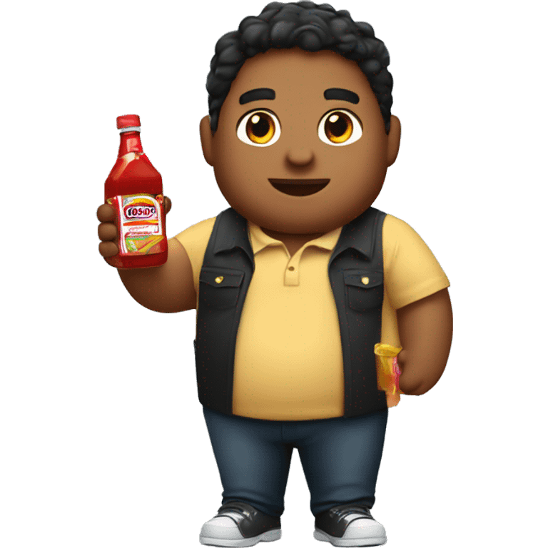 Chubby Guatemalan black polo holding a bottle of ketchup emoji