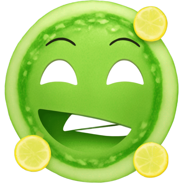 yellow face emoji, with a hydrating facial mask on top, and on the eyes there are slices of cucumber. it is smiling  emoji