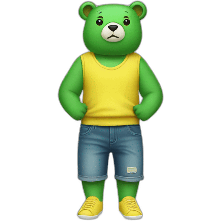 Green bear with Underpants yellow with shoes white emoji