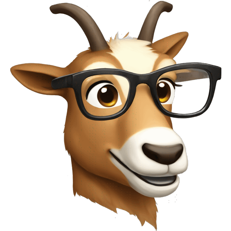 happy smart smiling brown chamois with glasses turn to left emoji