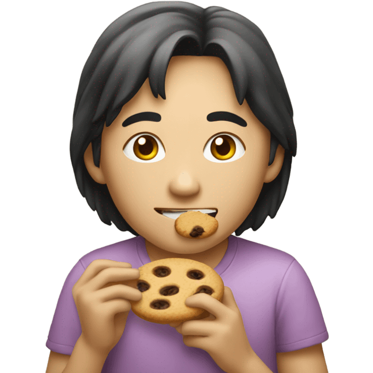 Asian eating cookie with emoji