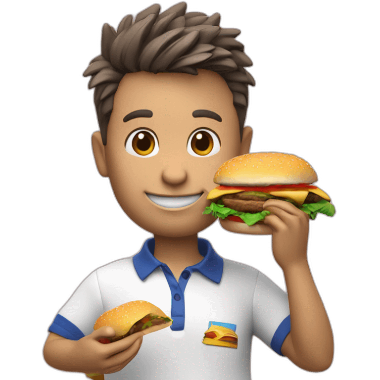 3d render of a bunny eat burger in polo shirt emoji