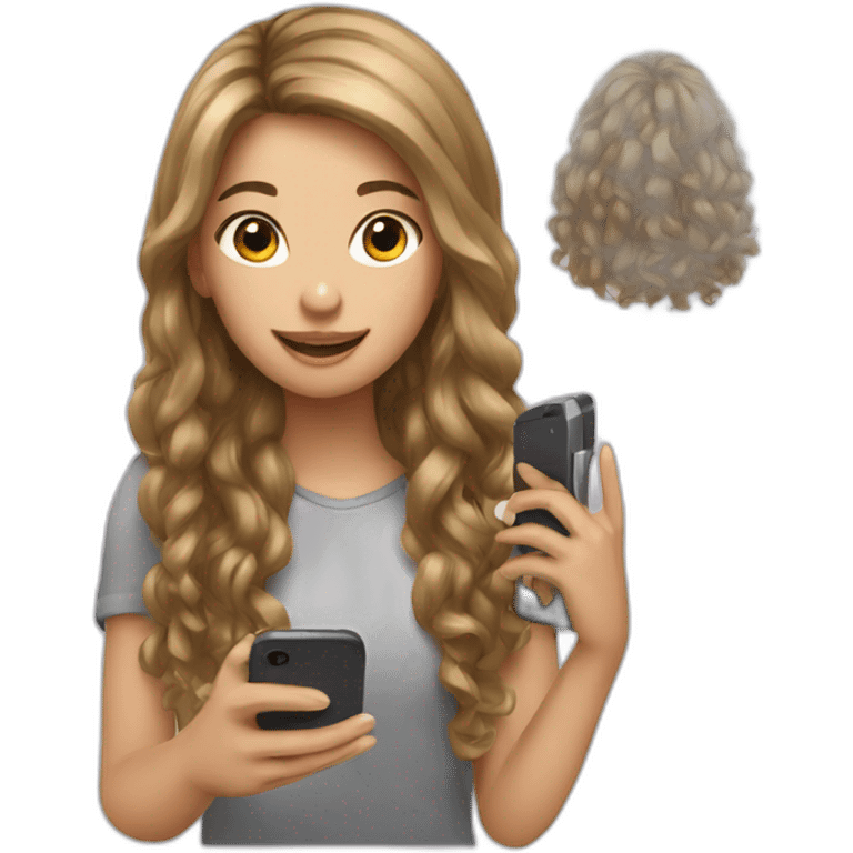 strigth hair withe girl playing with a cellphone emoji