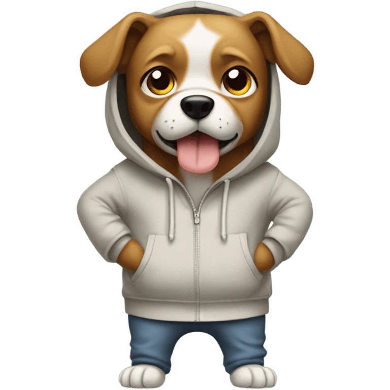 Dog standing on two feet with his hands inside his hoodie emoji