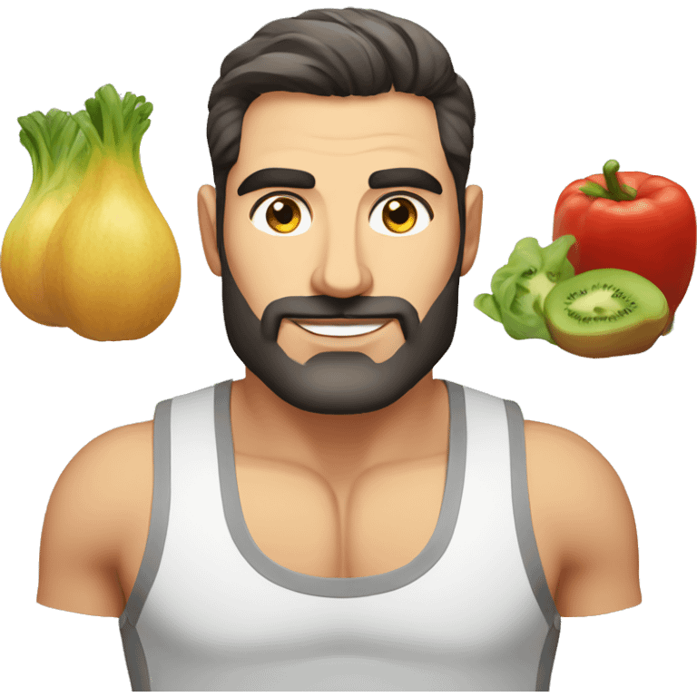 attractive and healthy nutritionist, ripped, stylish armenian man, portrait close up emoji