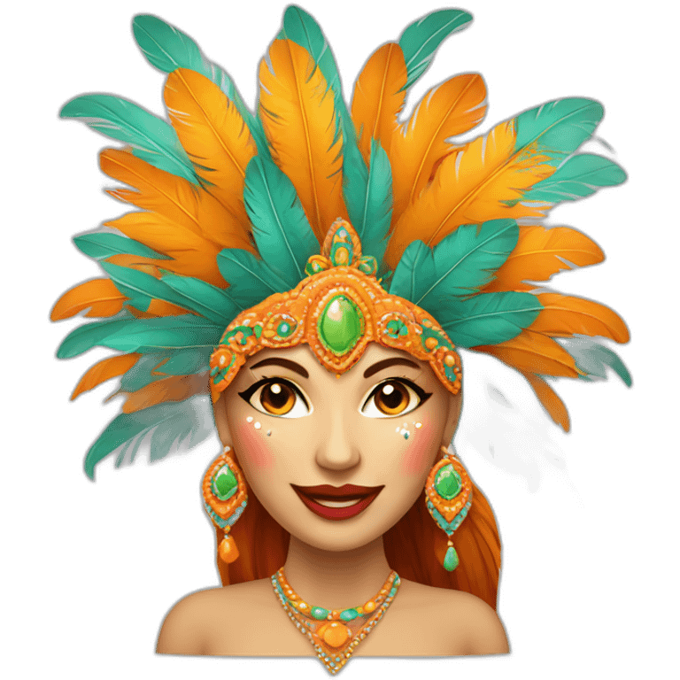 mujer mandarina de carnaval con plumas emoji