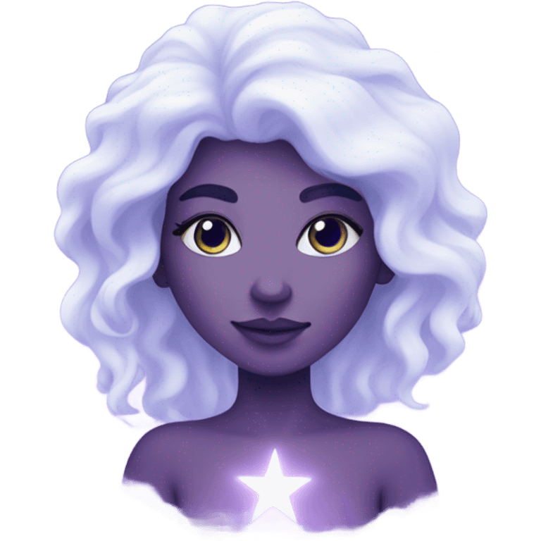 white mystical woman with sparkling galaxy hair with moon and stars in purple and blue shades emoji