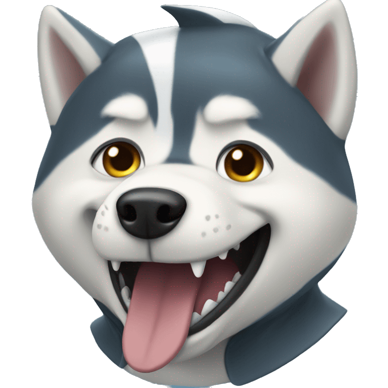 Husky wearing a shark costume emoji